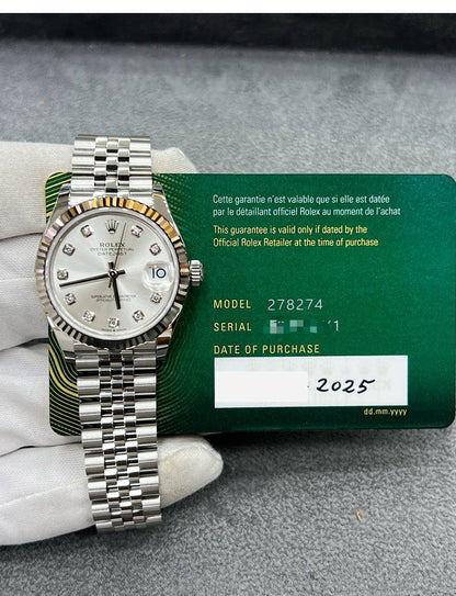 Rolex Datejust 31 – White Rolesor | Silver Diamond Dial | Jubilee Bracelet | Reference 278274